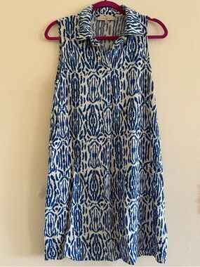 Sleeveless Blue Ikat Midi Dress - Unbranded